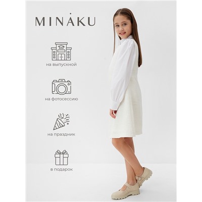 Платье нарядное для девочки MINAKU: PartyDress, прямое, рост 122-128 см, белое