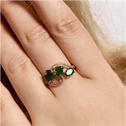 Кольцо 20 р ювелирная бижутерия коллекция "Дубай", покрытие позолота, вставка: фианиты и цирконы, цвет: зеленый и прозрачный, арт.414.122-20