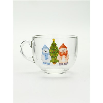 Кружка стеклянная новогодняя «Мишки в лесу», 500 мл