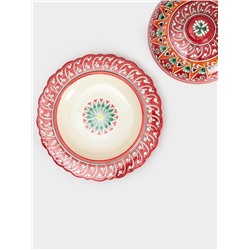 Блинница узбекская Риштанская Керамика «Цветы», d=24 см, керамика, красная