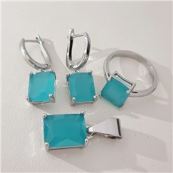 Комплект ювелирной бижутерии коллекция "Дубай" серьги, кулон и кольцо 20 р покрытие посеребрение, вставка: стекло, цвет: тиффани матовый, арт.215.587-20