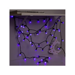 Гирлянда «Нить» 10 м с насадками «Шарики 1.5 см», IP44, тёмная нить, 100 LED, свечение фиолетовое, 8 режимов, 220 В