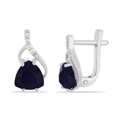 Серьги, 2 сапфир корунд триллион 7 мм/2.47 ct, Базель