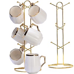 12081 Набор кружек на подставке 7пр 370мл фарфор/металл LR (х6)