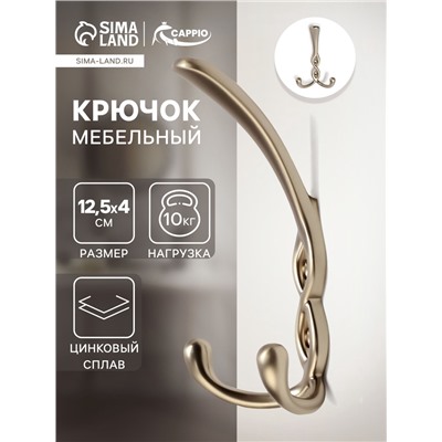 Крючок мебельный CAPPIO PIGTAIL, трехрожковый, цвет матовый сатиновый никель