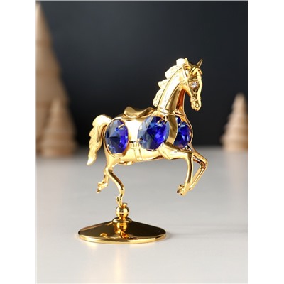 Фигурка металл «Лошадка маленькая» с 4 синими хрусталиками на подставке, 6.5×4×8.5 см
