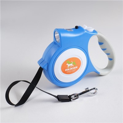 Рулетка "Пижон" с фонариком, прорезиненная ручка, 5 м, до 35 кг, голубая