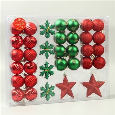 Ёлочные игрушки «Забава ассорти», новогодние, набор 46 шт., красный/зелёный