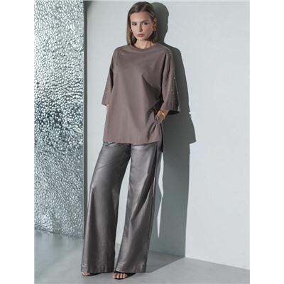 Футболка оверсайз с принтом стразами из премиального хлопка с эластаном