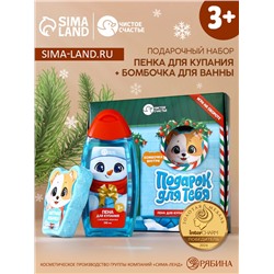 Подарочный набор новогодний детский «Подарок», пена для купания 250 мл и бомбочка для ванны 110 г, Чистое счастье