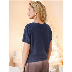 Джемпер с V вырезом и цельнокроенным рукавом из хлопковой пряжи с пайетками