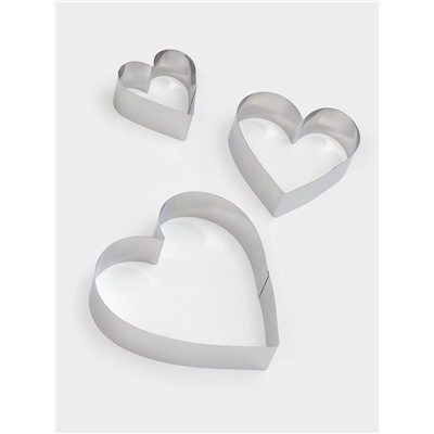 Набор форм для выкладки и выпечки KONFINETTA «Сердце», 3 шт., 20×20×4.5 см, 15.5×15×4.5 см, 10×10×4.5 см, серебристый