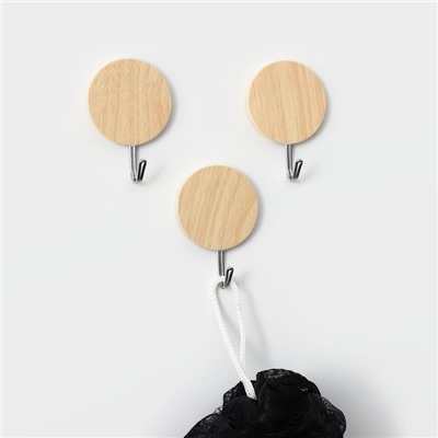 Крючки самоклеящиеся Доляна «Круг», 3 шт., светлое дерево