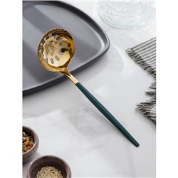 Шумовка из нержавеющей стали Magistro «Грэйс», h=24.5 см, цвет ручки зелёный, цвет головы золотой