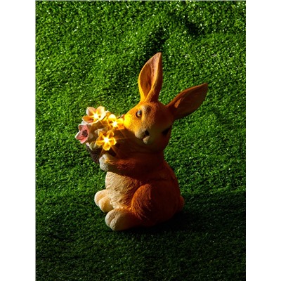 Садовая фигура из полистоуна «Зайка с букетом», 22×11×17 см, с подсветкой