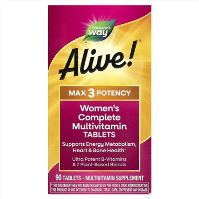 Nature's Way, Alive! Max3 Potency, мультивитамины для женщин, 90 таблеток