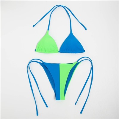 Купальник раздельный на завязках женский MINAKU, синий, зелёный, размер 44