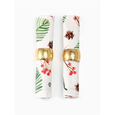 Набор салфеток сервировочных на стол «Этель. С Новым Годом», 2 шт., белые, с декоративными кольцами, 40×40 см