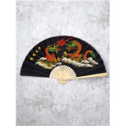 Веер 50 см бамбуковая основа Черный с Драконами / 622-11 /уп 50/200/