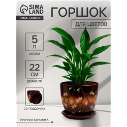 Горшок для цветов «Миндаль», 5 л, d=22 см, h=22 см, керамика, с поддоном, коричневый
