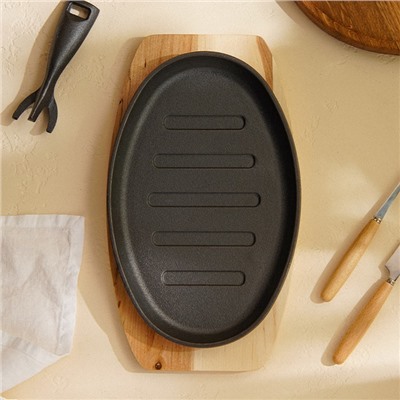 Сковорода чугунная на деревянной подставке SL Home, 27×17.5 см, h=2.2 см, индукция, чёрная