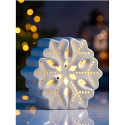 Светодиодная фигура «Снежинка большая», 11×5×11 см, 1 LED, керамика, от батареек LR44×3, тёплый белый свет