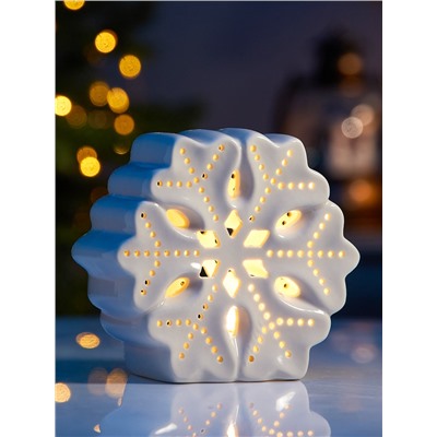 Светодиодная фигура «Снежинка большая», 11×5×11 см, 1 LED, керамика, от батареек LR44×3, тёплый белый свет