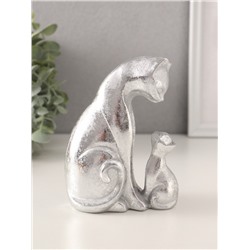 Фигурка полистоун «Кошка с котёнком», серебро, 10×6×13.5 см