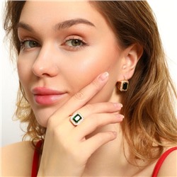 Комплект ювелирной бижутерии коллекция "Дубай" серьги и кольцо 18 р, вставка: фианиты, цвет: зеленый и прозрачный, арт.213.356-18