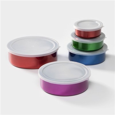 Набор контейнеров из нержавеющей стали «Радуга», 5 шт.: d=18/16/14/12/10 см, с крышками, МИКС