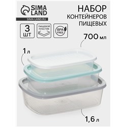 Набор пищевых контейнеров SparkPlast BioFresh, 3 шт.: 500 мл, 1 л, 1.6 л, прозрачный, крышки МИКС