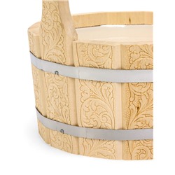 Шайка - ушат для бани и сауны «Русский узор», 4 л, деревянная, пластиковая вставка, «Добропаровъ»