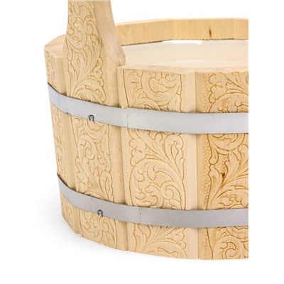 Шайка - ушат для бани и сауны «Русский узор», 4 л, деревянная, пластиковая вставка, «Добропаровъ»