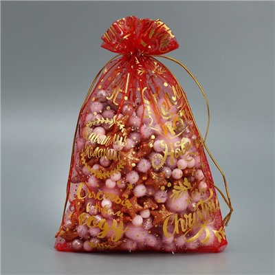 Мешочек подарочный новогодний органза Happy new year, 16×24 см ± 1.5 см