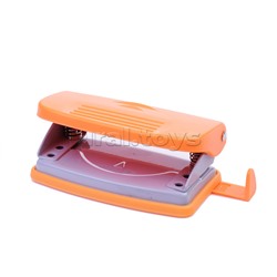 Дырокол "Neon" (10 листов) пластиковый с линейкой, в картонной коробке, неоновый оранжевый