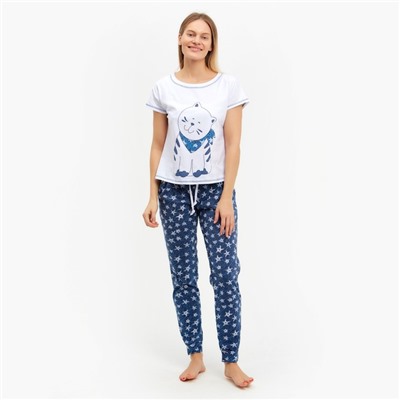 Комплект женский (футболка, брюки) Матроскин, цвет белый, размер 44