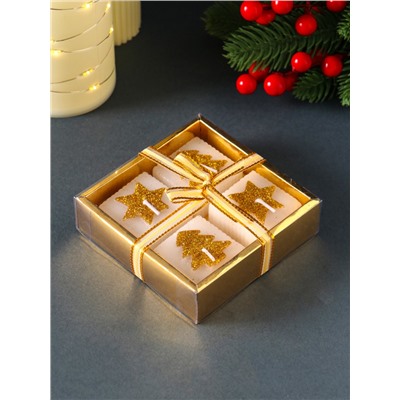 Набор свечей «Марки. Золотые ёлочки и звёзды», 4 шт., 10.5×10.5×3 см