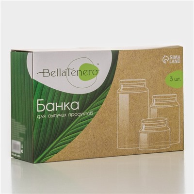 Банки для сыпучих BellaTenero «Эко», набор 3 шт.: 350/800/1200 мл, с бамбуковой крышкой, стекло, прозрачные