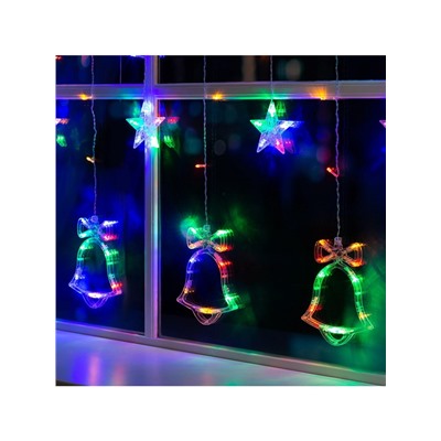 Гирлянда «Бахрома» 2.4×0.9 м с насадками «Колокольчики», IP20, прозрачная нить, 138 LED, свечение мульти, 8 режимов, 220 В