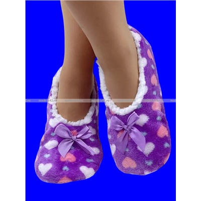 6 ПАР - Носки-тапочки внутри с мехом "Сердечки" женские