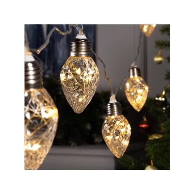 Гирлянда «Нить» 3 м с насадками «Лампочки шишки», IP20, прозрачная нить, 80 LED, свечение тёплое белое, 8 режимов, 220 В