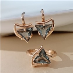 Комплект ювелирной бижутерии коллекция "Дубай" серьги и кольцо 18 р, покрытие позолота, вставка: стекло, цвет: серый, арт.414.266-18