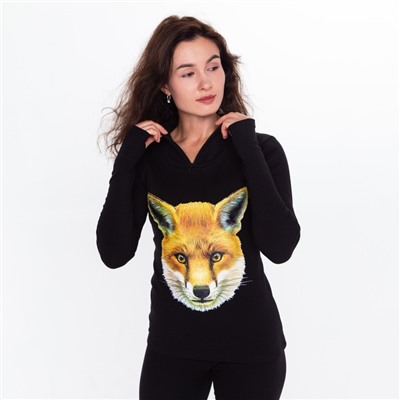 Термобельё женское (джемпер, легинсы) принт лиса, чёрное, размер 42