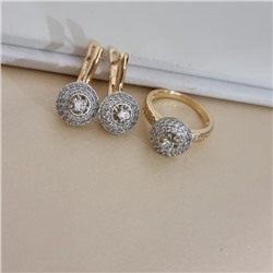 Комплект ювелирной бижутерии коллекция "Дубай" серьги и кольцо 19 р, покрытие позолота, вставка: цирконы, цвет: прозрачный, арт.217.511-19