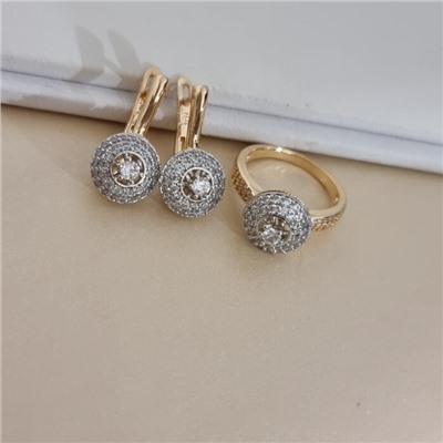 Комплект ювелирной бижутерии коллекция "Дубай" серьги и кольцо 18 р, покрытие позолота, вставка: цирконы, цвет: прозрачный, арт.217.511-18