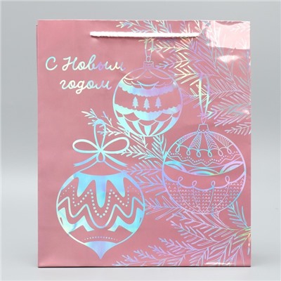 Пакет новогодний подарочный голографический «С Новым годом», M 26×30×9 см