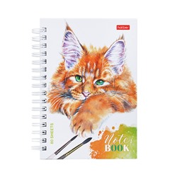 Записная книжка 80л А6ф "Рыжий котик" 2-х цветная клетка с твердой обложкой двойная на гребне глянц. ламин