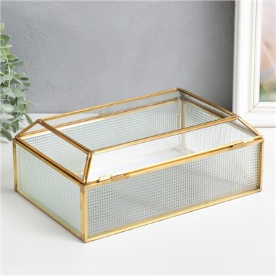 Шкатулка для украшений, стекло с металлическим каркасом «Квадратики», золото, 8.5×16×24 см