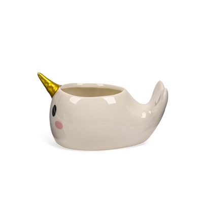 Декоративный горшок для цветов «Нарвал», керамический, 150 мл, 13×8×7 см, белый