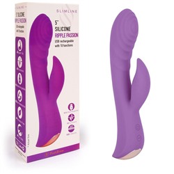 Фиолетовый вибромассажер-кролик 5  Silicone Ripple Passion - 19,1 см.